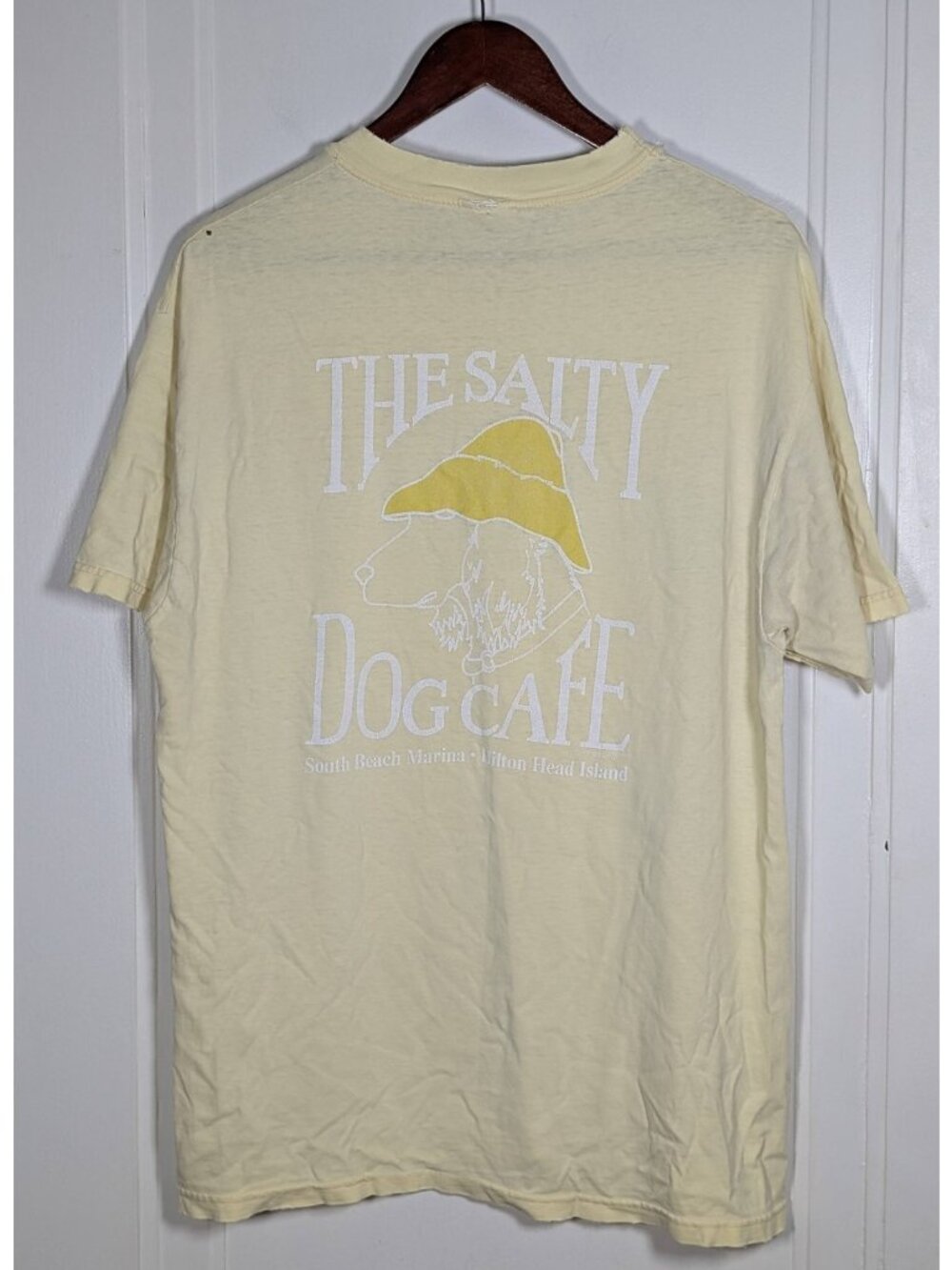 Vintage The Salty Dog Cafe T Shirt Size Large Yellow Beach Surf Y2K Distressed